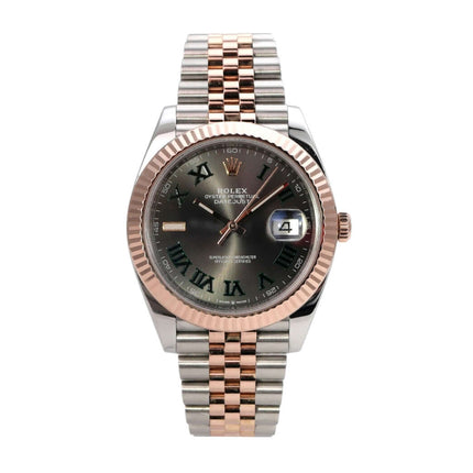 Rolex Datejust 41 Edelstahl Everose-Gold 126331 Slate Jubile-Band with fluted bezel and jubilee bracelet.