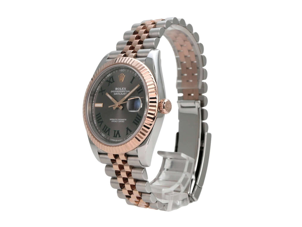 Rolex Datejust 41 Edelstahl Everose-Gold 126331 Slate Jubile-Band in elegant design with slate grey dial and Jubilee bracelet.