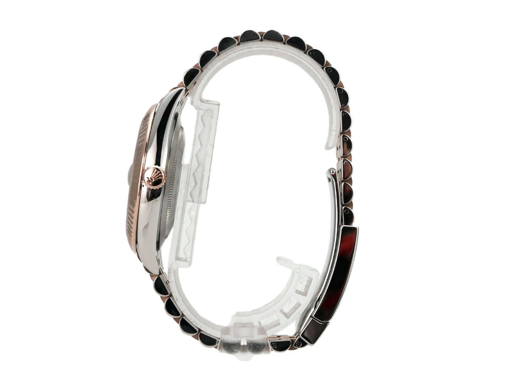 Rolex Datejust 41 Edelstahl Everose-Gold 126331 Slate Jubile-Band side view showing the polished and satin finish.