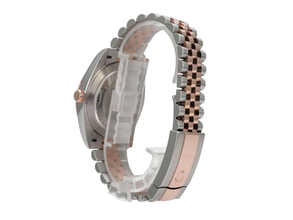 Rolex Datejust 41 Edelstahl Everose-Gold 126331 Slate Jubile-Band detail view showing Jubile bracelet and case.
