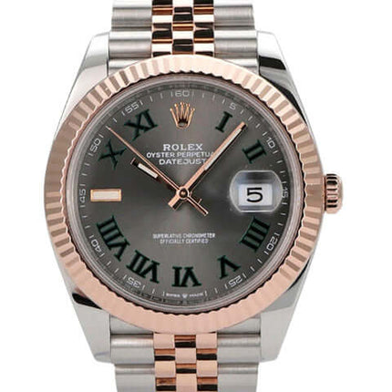 Rolex Datejust 41 Edelstahl Everose-Gold 126331 mit grauem Zifferblatt und Jubile-Armband.