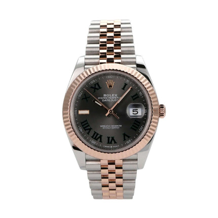 Rolex Datejust 41 Edelstahl Everose-Gold 126331 mit schiefergrauem Zifferblatt und Jubile-Armband.