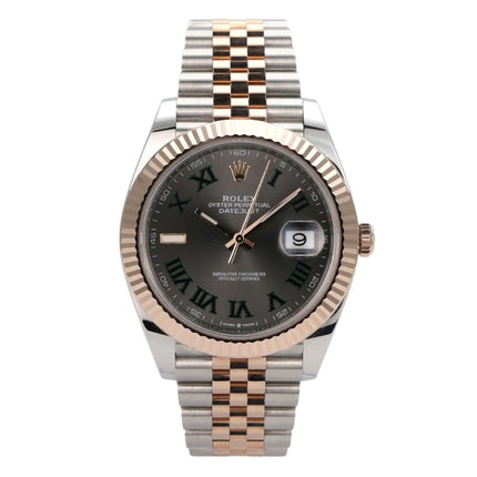 Rolex Datejust 41 Edelstahl Everose-Gold 126331 Slate Römisch Jubile-Band mit schiefergrauem Zifferblatt und Jubile-Armband.