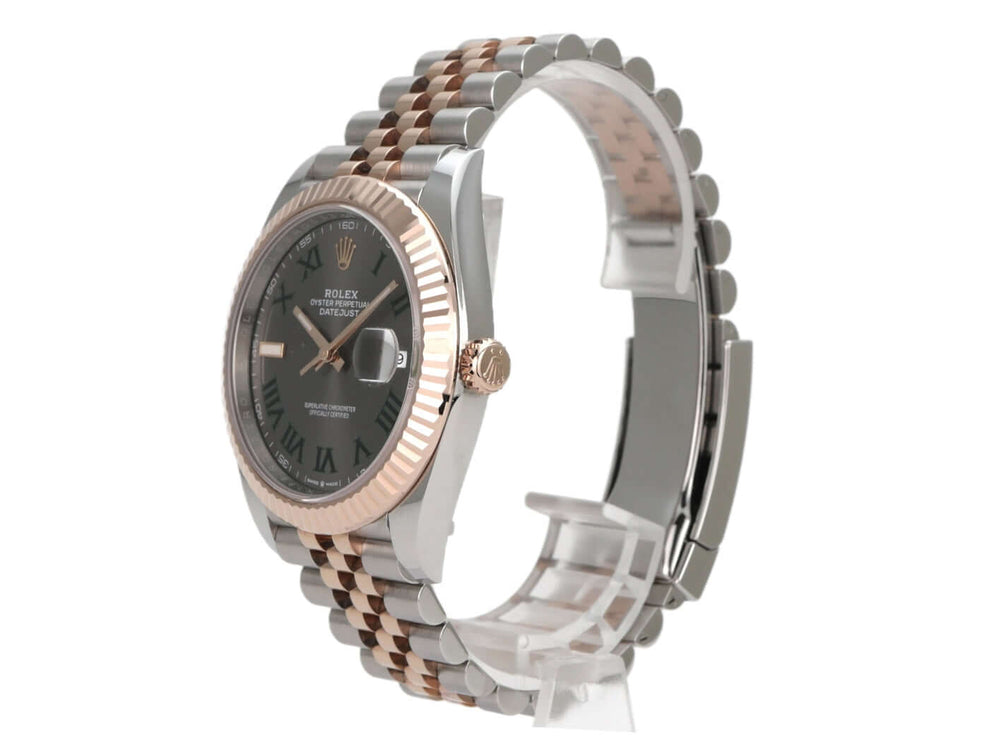 Rolex Datejust 41 Edelstahl Everose-Gold 126331 Slate Römisch Jubile-Band seitlich mit schiefergrauem Zifferblatt