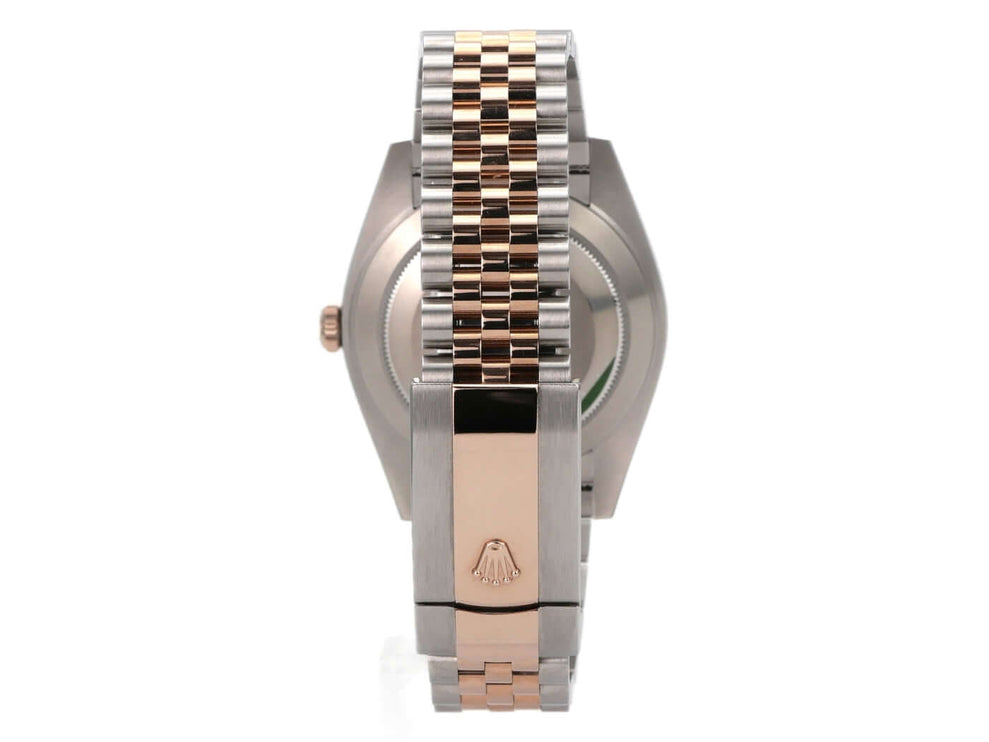 Rolex Datejust 41 Edelstahl Everose-Gold 126331 Slate Römisch Jubile-Band Ansicht von hinten mit Jubile-Armband.