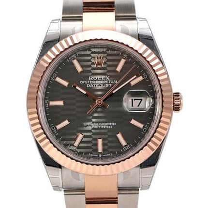 Rolex Datejust 41 Edelstahl Everose-Gold 126331 mit grauem Zifferblatt und geriffelter Lünette