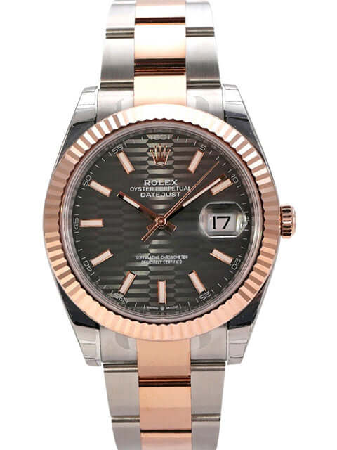 Rolex Datejust 41 Edelstahl Everose-Gold 126331 mit grauem Zifferblatt und geriffelter Lünette
