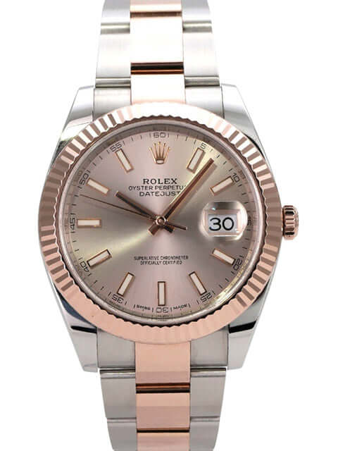Rolex Datejust 41 Edelstahl Everose-Gold 126331 Sundust mit Sundust Zifferblatt und Everose-Gold Lünette.