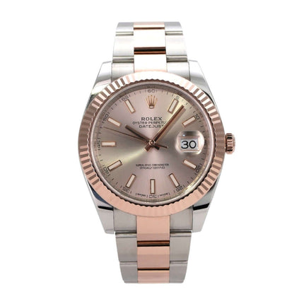 Rolex Datejust 41 Edelstahl Everose-Gold 126331 Sundust mit Sundust Zifferblatt und Everose-Gold Lünette.