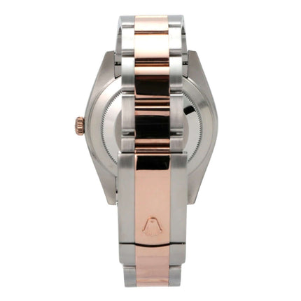 Rolex Datejust 41 Edelstahl Everose-Gold 126331 Sundust Rückansicht mit Oyster-Armband aus Edelstahl und Everose-Gold.
