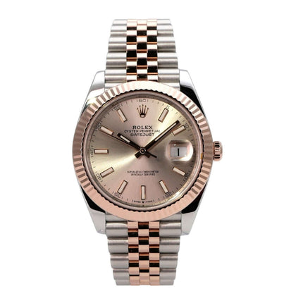 Rolex Datejust 41 Edelstahl Everose-Gold 126331 Sundust Jubile-Band, Luxus Uhr mit Jubilé-Armband
