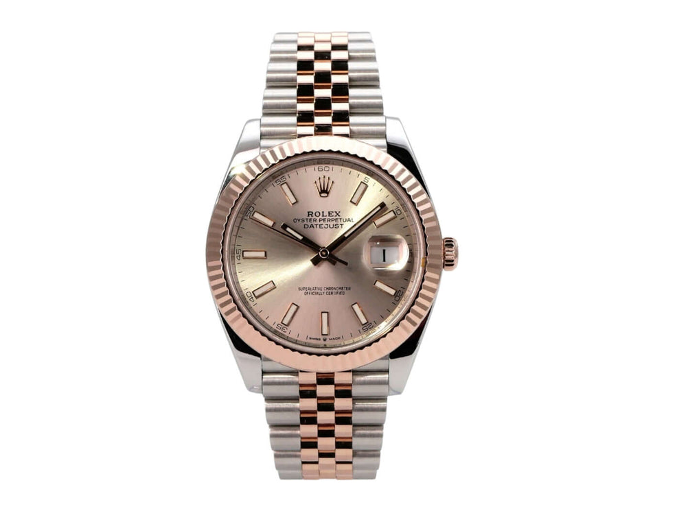 Rolex Datejust 41 Edelstahl Everose-Gold 126331 Sundust Jubile-Band, Luxus Uhr mit Jubilé-Armband