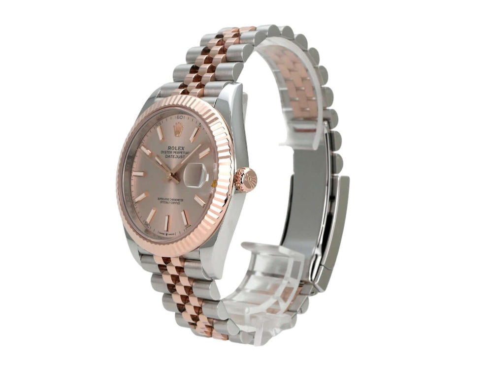 Rolex Datejust 41 Edelstahl Everose-Gold 126331 Sundust Jubile-Band, Luxusarmbanduhr mit Jubilé-Armband