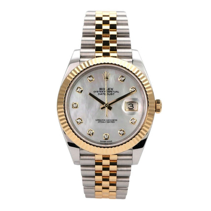 Rolex Datejust 41 Edelstahl Gelbgold 126333 Perlmutt DIA Jubile-Band in elegantem Design mit Diamanten.