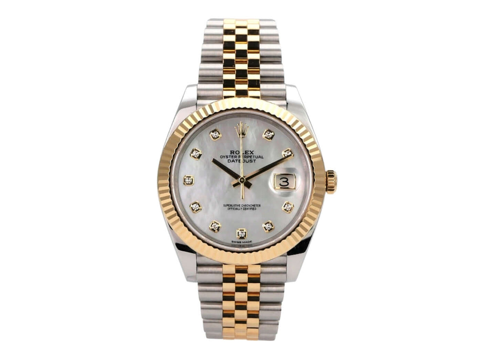 Rolex Datejust 41 Edelstahl Gelbgold 126333 Perlmutt DIA Jubile-Band in elegantem Design mit Diamanten.