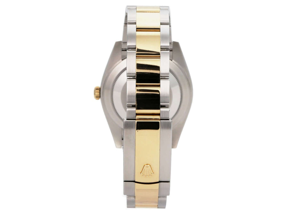 Rolex Datejust 41 Edelstahl Gelbgold 126333 Schwarz, Rückansicht mit Oyster-Armband und Faltschließe