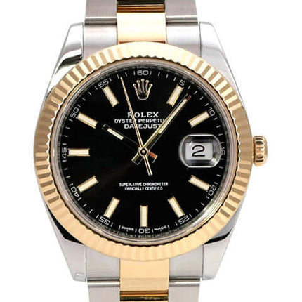 Rolex Datejust 41 Edelstahl Gelbgold 126333 Schwarz, schwarzes Zifferblatt, Oyster-Armband, 18 kt Gelbgold-Lünette
