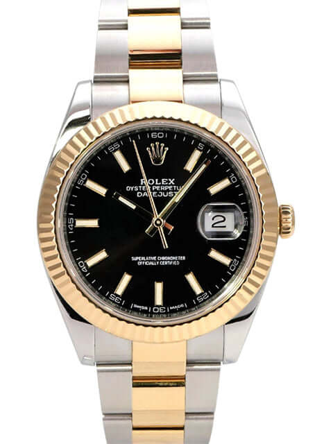 Rolex Datejust 41 Edelstahl Gelbgold 126333 Schwarz, schwarzes Zifferblatt, Oyster-Armband, 18 kt Gelbgold-Lünette
