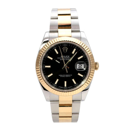 Rolex Datejust 41 Edelstahl Gelbgold 126333 Schwarz, schwarzes Zifferblatt, 18 kt Gelbgold-Lünette
