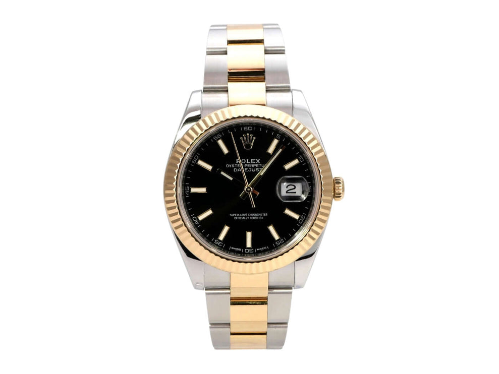 Rolex Datejust 41 Edelstahl Gelbgold 126333 Schwarz, schwarzes Zifferblatt, 18 kt Gelbgold-Lünette