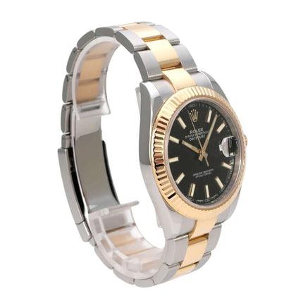 Rolex Datejust 41 Edelstahl Gelbgold 126333 Schwarz mit schwarzem Zifferblatt und Goldlünette