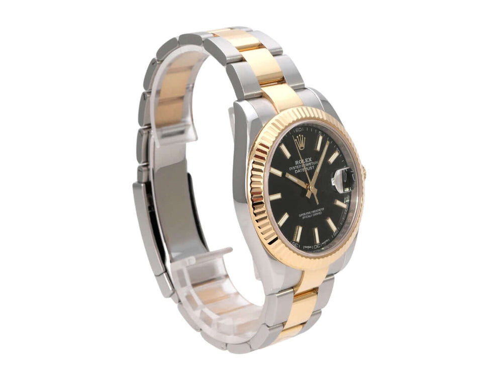 Rolex Datejust 41 Edelstahl Gelbgold 126333 Schwarz mit schwarzem Zifferblatt und Goldlünette