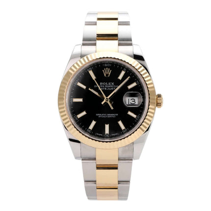 Rolex Datejust 41 Edelstahl Gelbgold 126333 mit schwarzem Zifferblatt und automatischem Uhrwerk.