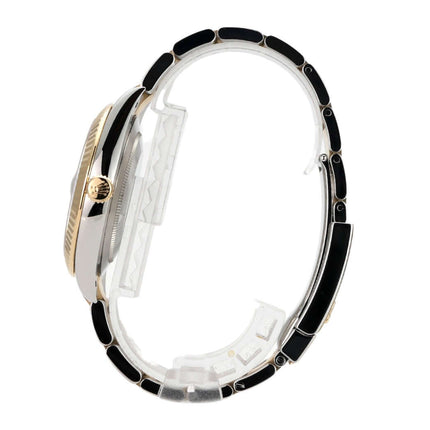 Rolex Datejust 41 Edelstahl Gelbgold 126333 Schwarz seitliche Ansicht, polierte und satinierte Oberfläche.