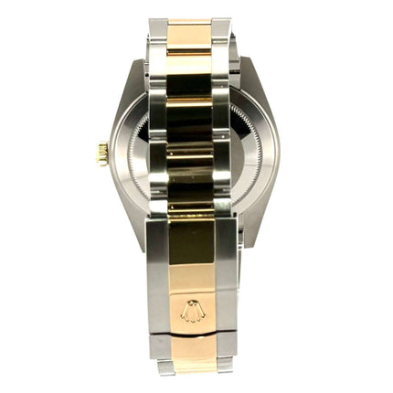 Rückansicht der Rolex Datejust 41 Edelstahl Gelbgold 126333 Schwarz mit Oyster Armband aus Edelstahl und Gelbgold, Faltschließe Ansicht.