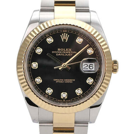 Rolex Datejust 41 Edelstahl Gelbgold 126333 Schwarz Diamant mit schwarzem Zifferblatt und Diamanten