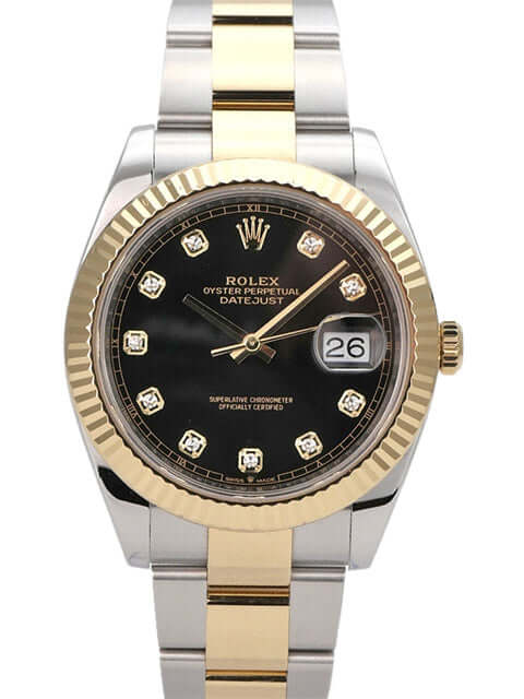 Rolex Datejust 41 Edelstahl Gelbgold 126333 Schwarz Diamant mit schwarzem Zifferblatt und Diamanten