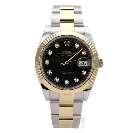Rolex Datejust 41 Edelstahl Gelbgold 126333 Schwarz Diamant, schwarzes Zifferblatt mit Diamanten