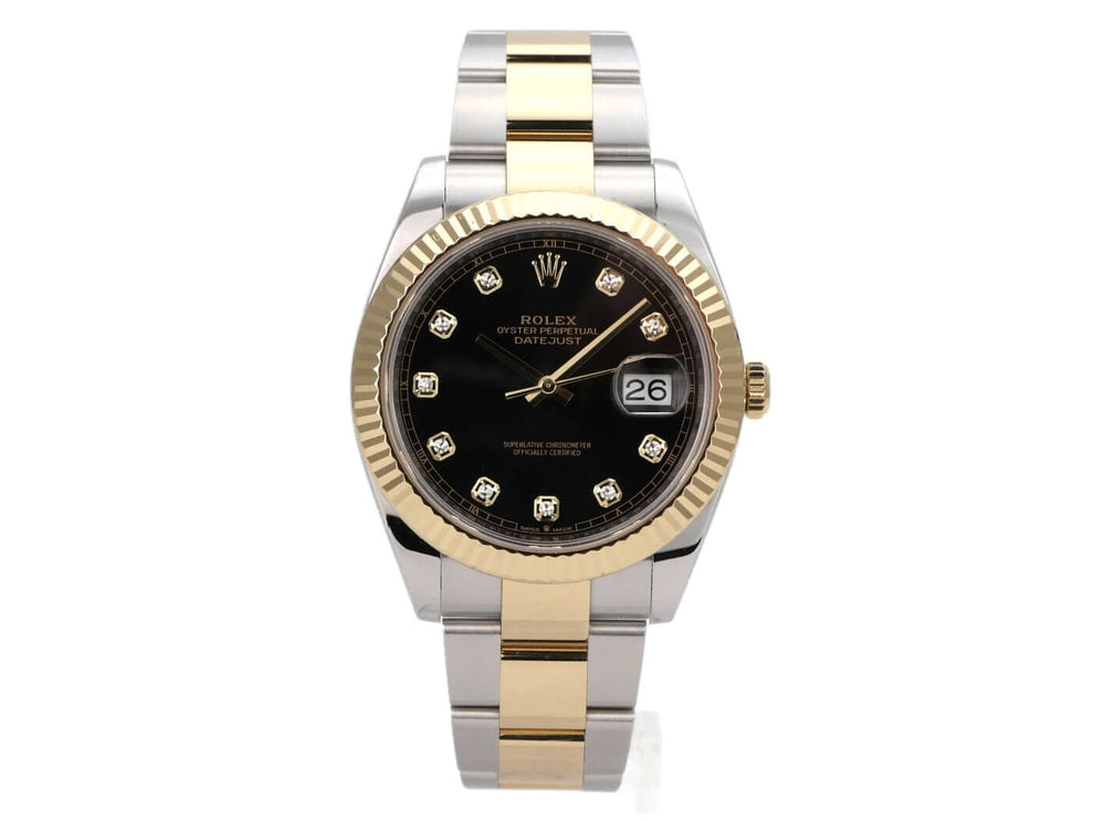 Rolex Datejust 41 Edelstahl Gelbgold 126333 Schwarz Diamant, schwarzes Zifferblatt mit Diamanten