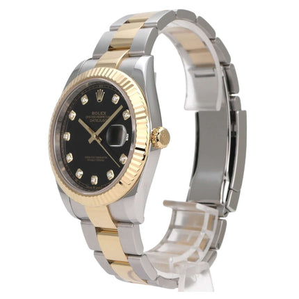 Rolex Datejust 41 Edelstahl Gelbgold 126333 Schwarz Diamant mit schwarzem Zifferblatt und Diamantindizes