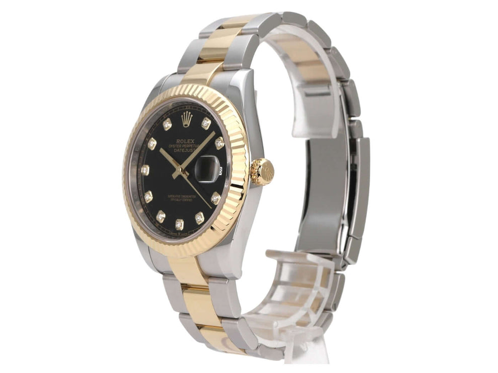 Rolex Datejust 41 Edelstahl Gelbgold 126333 Schwarz Diamant mit schwarzem Zifferblatt und Diamantindizes