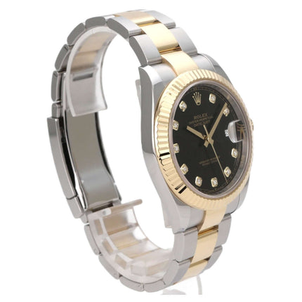 Rolex Datejust 41 Edelstahl Gelbgold 126333 Schwarz Diamant mit schwarzem Zifferblatt und Oyster-Band