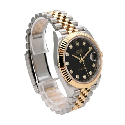 Rolex Datejust 41 Edelstahl Gelbgold 126333 Schwarz Diamant Jubile-Band mit schwarzem Zifferblatt und 10 Diamanten.