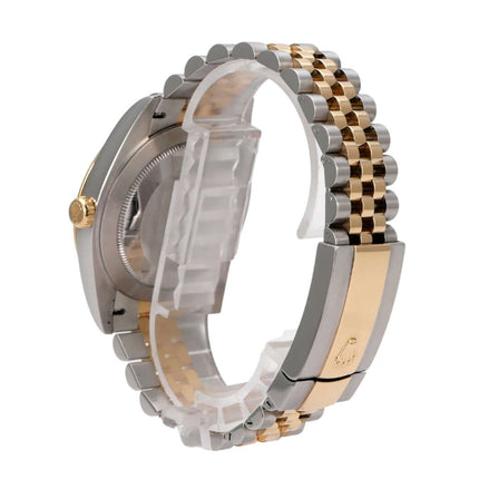 Rolex Datejust 41 Edelstahl Gelbgold 126333 Schwarz Diamant Jubile-Band Armbandansicht mit Edelstahl und 18 kt Gelbgold.