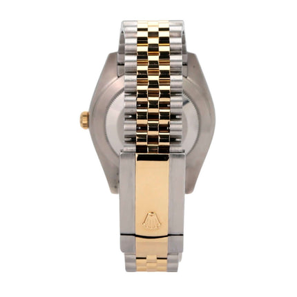 Rolex Datejust 41 Edelstahl Gelbgold 126333 Schwarz Diamant Jubile-Band Rückansicht mit Jubile-Armband.