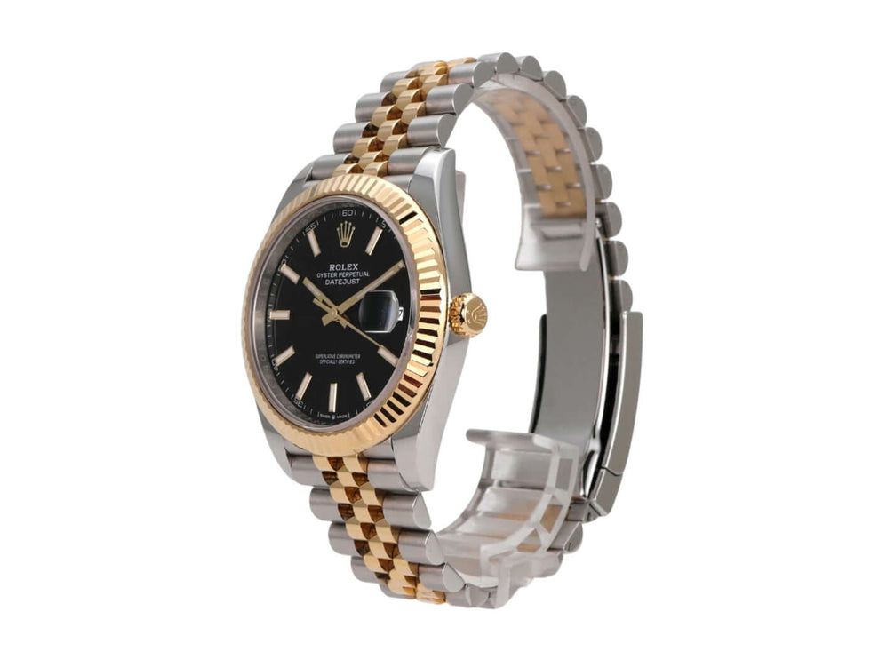 Rolex Datejust 41 Edelstahl Gelbgold 126333 Schwarz Jubile-Band mit schwarzem Zifferblatt und 18 kt Gelbgold Akzenten