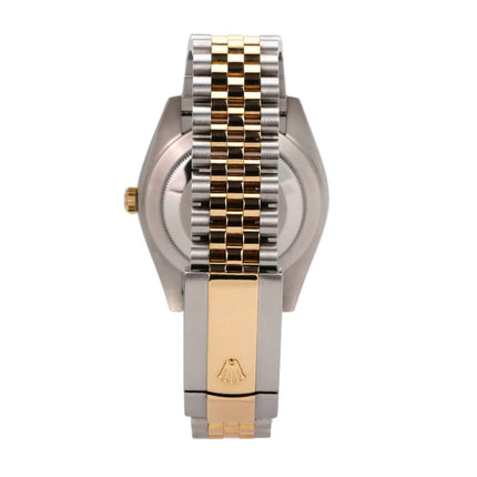 Rolex Datejust 41 Edelstahl Gelbgold 126333 Schwarz Jubile-Band Rückansicht des Armbands mit goldenen Details