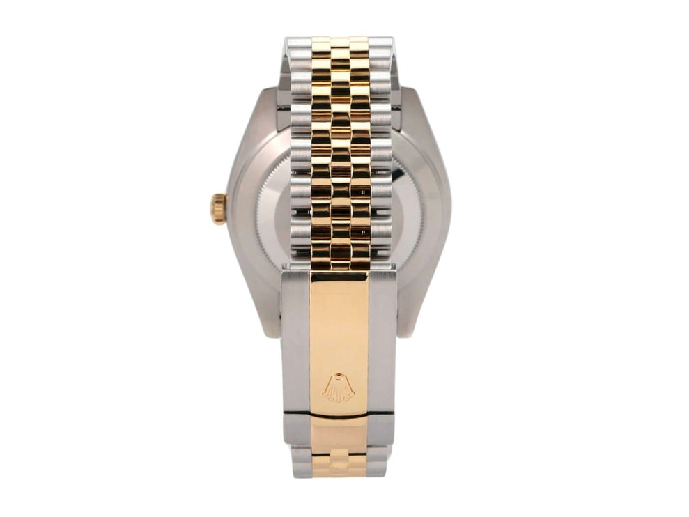 Rolex Datejust 41 Edelstahl Gelbgold 126333 Schwarz Jubile-Band Rückansicht mit Edelstahl- und Gelbgold-Armband
