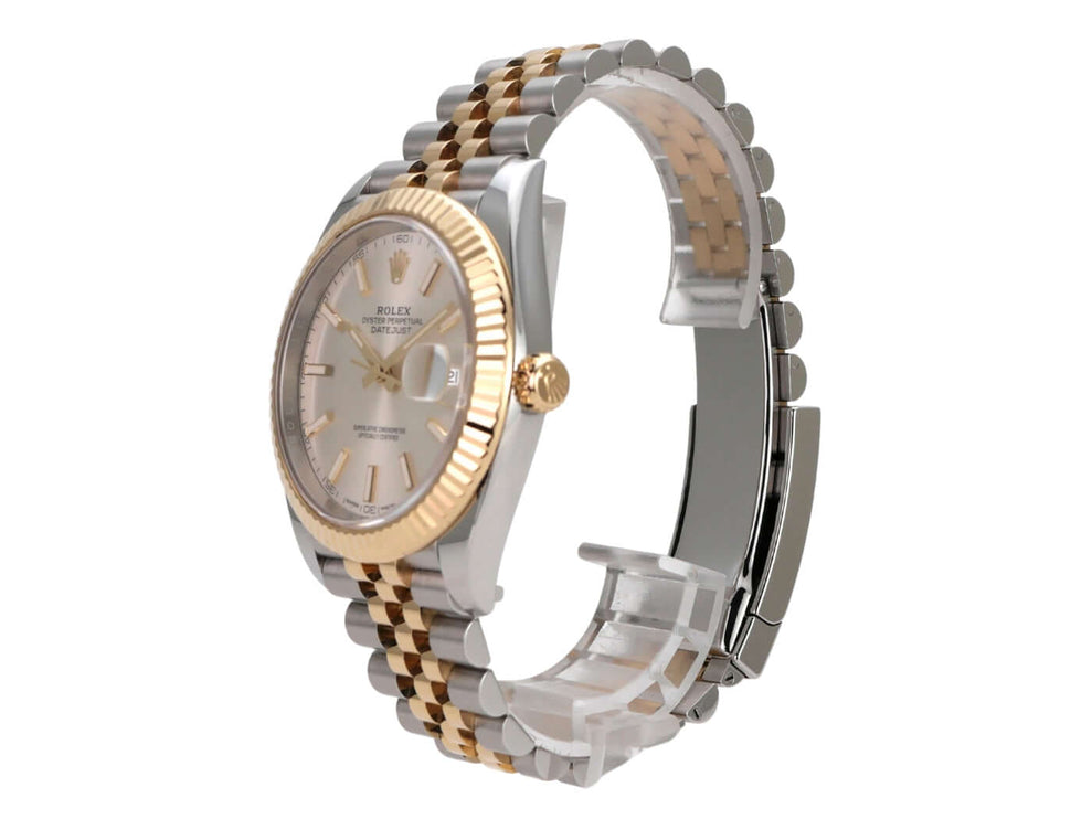 Rolex Datejust 41 Edelstahl Gelbgold 126333 Silber Jubile-Band mit poliertem Gehäuse und Jubile-Armband.