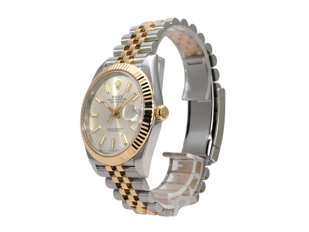 Rolex Datejust 41 Edelstahl Gelbgold 126333 Silber Jubile-Band mit poliertem Gehäuse und Jubile-Armband