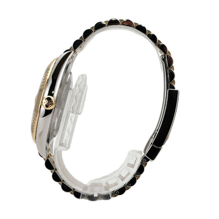 Rolex Datejust 41 Edelstahl Gelbgold 126333 Silber Jubile-Band Seitenansicht mit poliertem Gehäuse und Armband