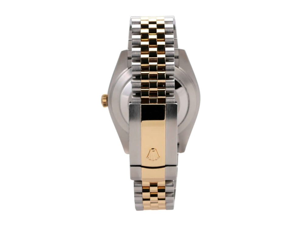 Rolex Datejust 41 Edelstahl Gelbgold 126333 Silber Jubile-Band detailansicht mit Jubilee-Armband und Faltschließe.