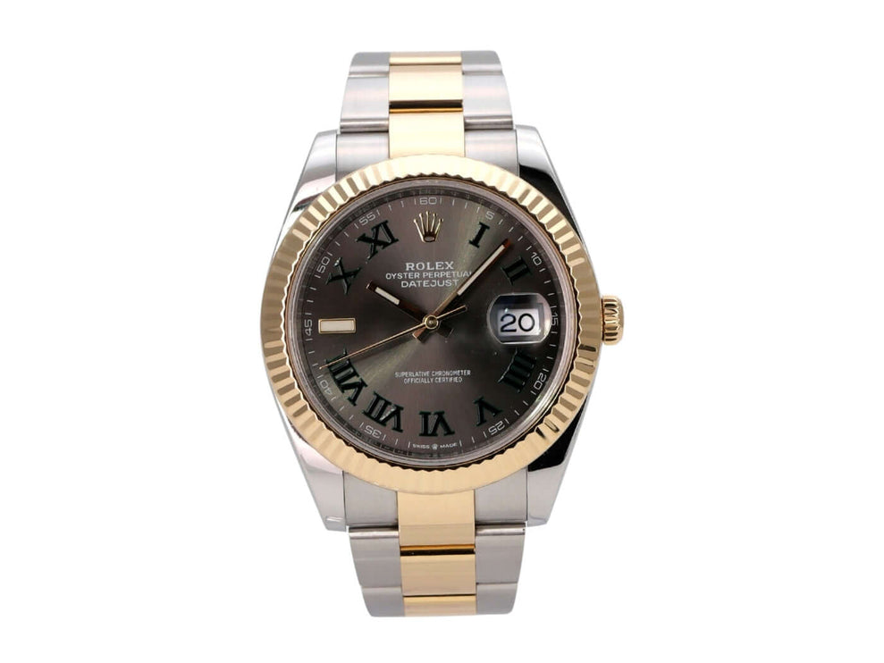 Rolex Datejust 41 Edelstahl Gelbgold 126333 Slate - luxuriöse Armbanduhr mit Schiefergrauem Zifferblatt und 18 kt Gelbgold.