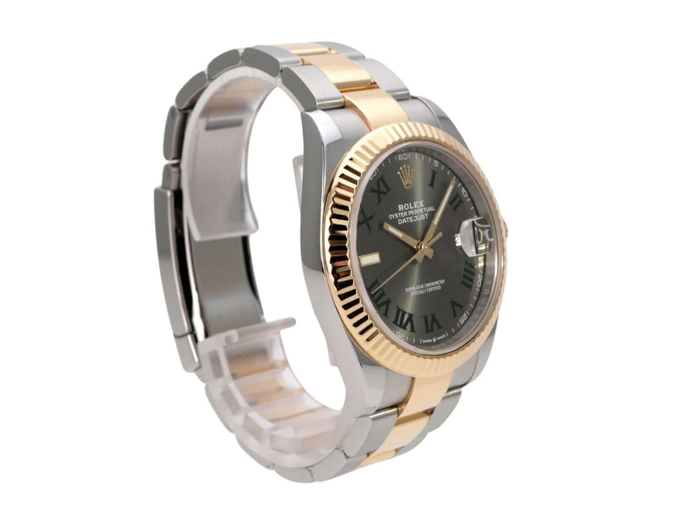 Rolex Datejust 41 Edelstahl Gelbgold 126333 Slate Uhr mit Schiefergrauem Zifferblatt und römischen Ziffern