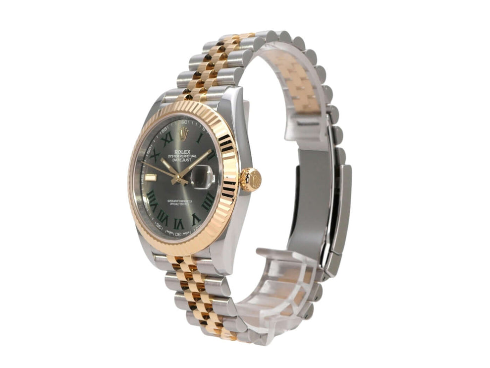 Rolex Datejust 41 Edelstahl Gelbgold 126333 Slate Jubile-Band seitliche Ansicht mit schiefergrauem Zifferblatt