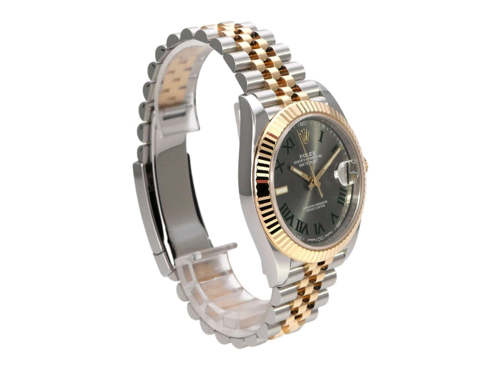 Rolex Datejust 41 Edelstahl Gelbgold 126333 Slate Jubile-Band seitlich mit schiefergrauem Zifferblatt und gelbgoldener Lünette